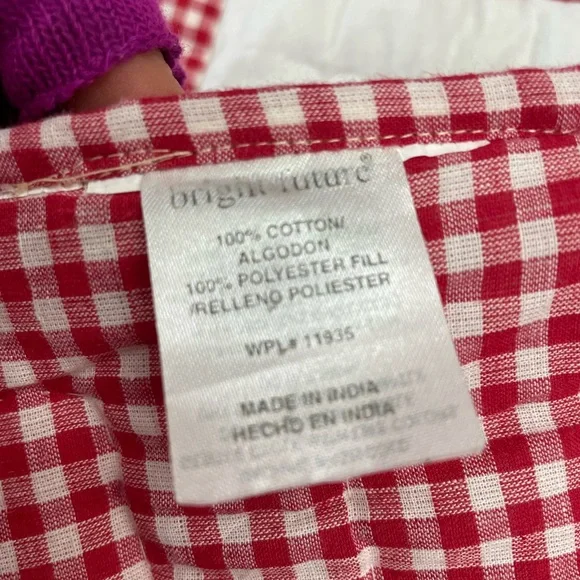 Bright Future red & white gingham, cotton crib quilt with matching bed skirt - Picture 3 of 8